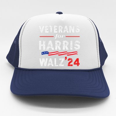 Veterans For Harris Waltz 2024 Election Vote Blue Democrat Gift Trucker Hat