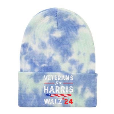 Veterans For Harris Waltz 2024 Election Vote Blue Democrat Gift Tie Dye 12in Knit Beanie