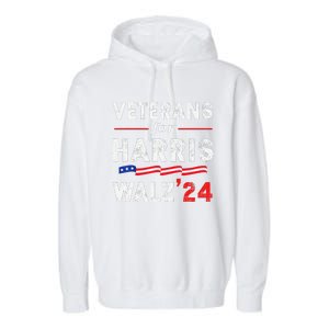 Veterans For Harris Waltz 2024 Election Vote Blue Democrat Gift Garment-Dyed Fleece Hoodie