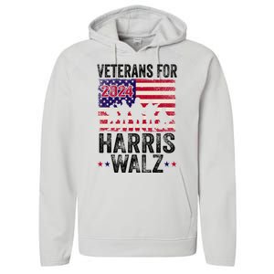 Veterans For Harris Waltz 2024 Comma La Kamala Usa Flag Performance Fleece Hoodie