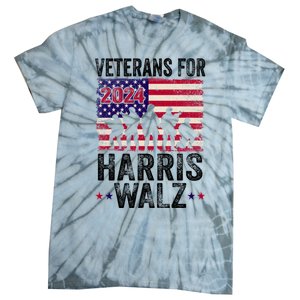 Veterans For Harris Waltz 2024 Comma La Kamala Usa Flag Tie-Dye T-Shirt