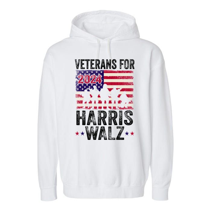 Veterans For Harris Waltz 2024 Comma La Kamala Usa Flag Garment-Dyed Fleece Hoodie