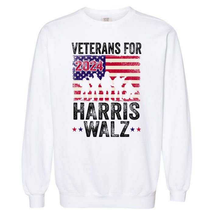 Veterans For Harris Waltz 2024 Comma La Kamala Usa Flag Garment-Dyed Sweatshirt