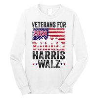 Veterans For Harris Waltz 2024 Comma La Kamala Usa Flag Long Sleeve Shirt