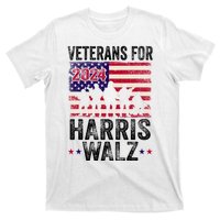 Veterans For Harris Waltz 2024 Comma La Kamala Usa Flag T-Shirt