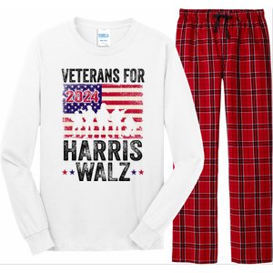 Veterans For Harris Waltz 2024 Comma La Kamala Usa Flag Long Sleeve Pajama Set