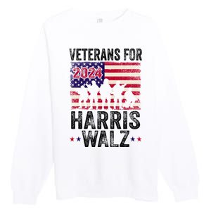 Veterans For Harris Waltz 2024 Comma La Kamala Usa Flag Premium Crewneck Sweatshirt