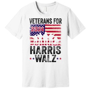 Veterans For Harris Waltz 2024 Comma La Kamala Usa Flag Premium T-Shirt