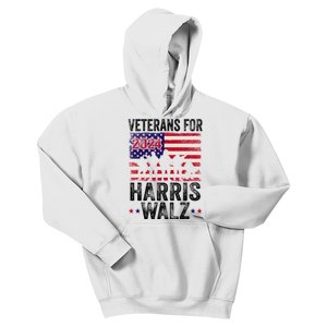 Veterans For Harris Waltz 2024 Comma La Kamala Usa Flag Kids Hoodie