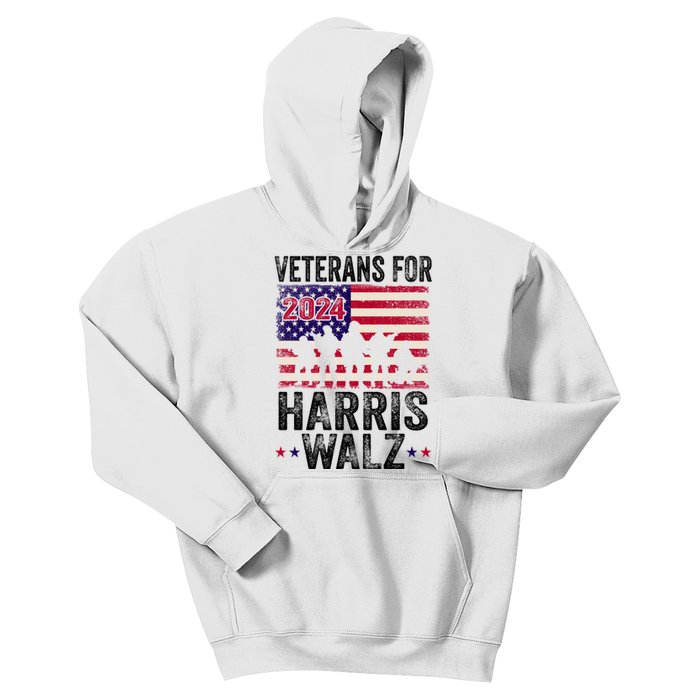 Veterans For Harris Waltz 2024 Comma La Kamala Usa Flag Kids Hoodie