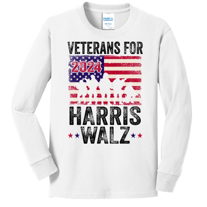 Veterans For Harris Waltz 2024 Comma La Kamala Usa Flag Kids Long Sleeve Shirt