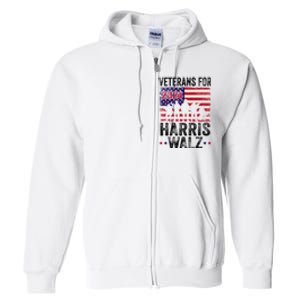 Veterans For Harris Waltz 2024 Comma La Kamala Usa Flag Full Zip Hoodie