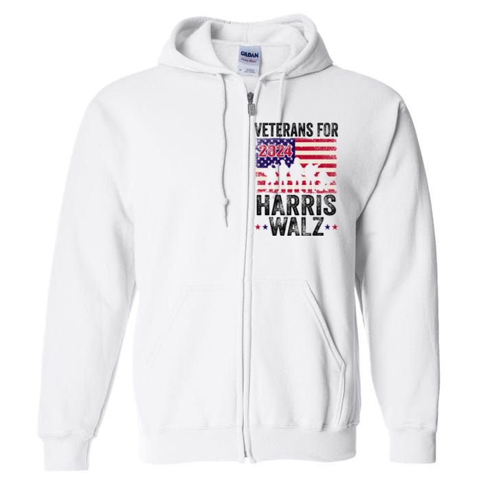 Veterans For Harris Waltz 2024 Comma La Kamala Usa Flag Full Zip Hoodie