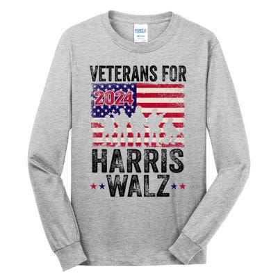 Veterans For Harris Waltz 2024 Comma La Kamala Usa Flag Tall Long Sleeve T-Shirt