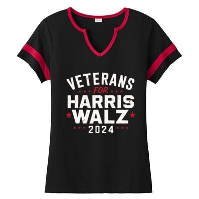 Veterans For Harris Waltz 2024 Election Vote Blue Democrat Ladies Halftime Notch Neck Tee