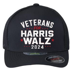 Veterans For Harris Waltz 2024 Election Vote Blue Democrat Flexfit Unipanel Trucker Cap