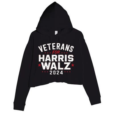 Veterans For Harris Waltz 2024 Election Vote Blue Democrat Crop Fleece Hoodie