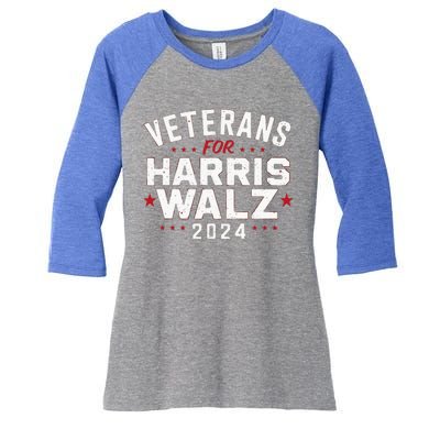 Veterans For Harris Waltz 2024 Election Vote Blue Democrat Women's Tri-Blend 3/4-Sleeve Raglan Shirt