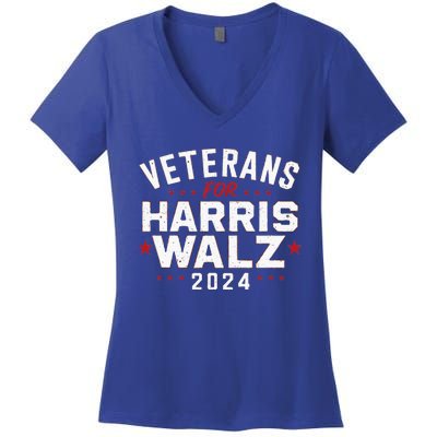 Veterans For Harris Waltz 2024 Election Vote Blue Democrat Women's V-Neck T-Shirt