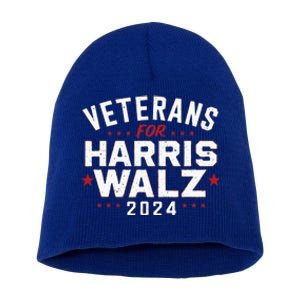 Veterans For Harris Waltz 2024 Election Vote Blue Democrat Short Acrylic Beanie