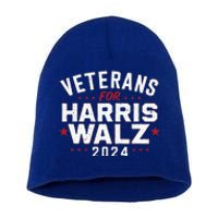 Veterans For Harris Waltz 2024 Election Vote Blue Democrat Short Acrylic Beanie