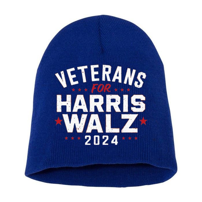 Veterans For Harris Waltz 2024 Election Vote Blue Democrat Short Acrylic Beanie