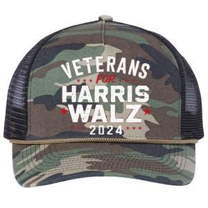 Veterans For Harris Waltz 2024 Election Vote Blue Democrat Retro Rope Trucker Hat Cap