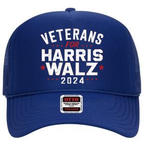 Veterans For Harris Waltz 2024 Election Vote Blue Democrat High Crown Mesh Back Trucker Hat