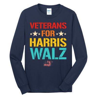 Veteran For Harris Walz Waltz Usa Flag Tall Long Sleeve T-Shirt