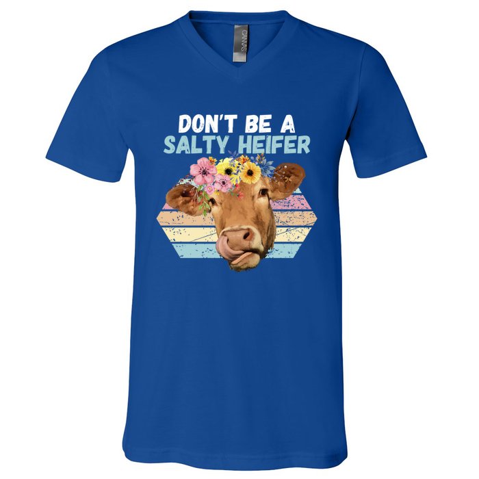 Vintage Farm Humour Dont Be A Salty Heifer Gift Idea Gift V-Neck T-Shirt