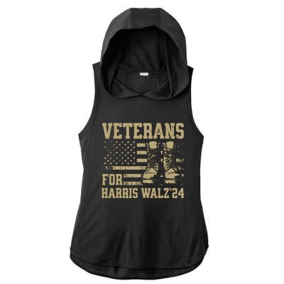 Veterans For Harris Walz Waltz 2024 Presidential Campaign Ladies PosiCharge Tri-Blend Wicking Draft Hoodie Tank