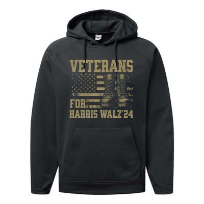 Veterans For Harris Walz Waltz 2024 Presidential Campaign Gift Performance Fleece Hoodie