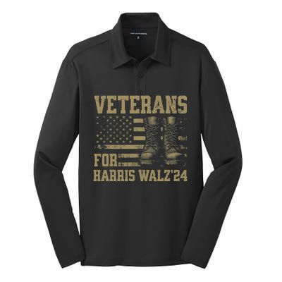 Veterans For Harris Walz Waltz 2024 Presidential Campaign Gift Silk Touch Performance Long Sleeve Polo