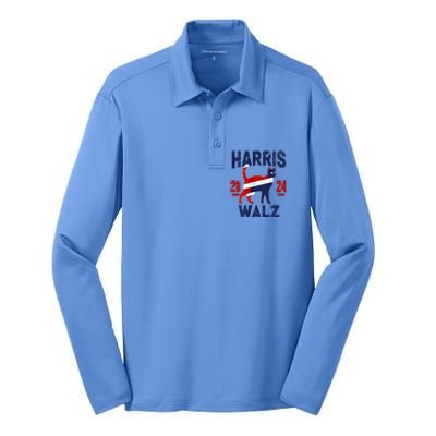 Vote For Harris Walz 2024 Election Kamala Harris Tim Waltz Silk Touch Performance Long Sleeve Polo