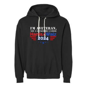 Veteran For Harris Walz For President 2024 Garment-Dyed Fleece Hoodie