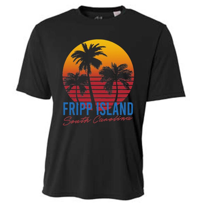 Vintage Fripp Island South Carolina Palm Rees Sunset Retro Cooling Performance Crew T-Shirt