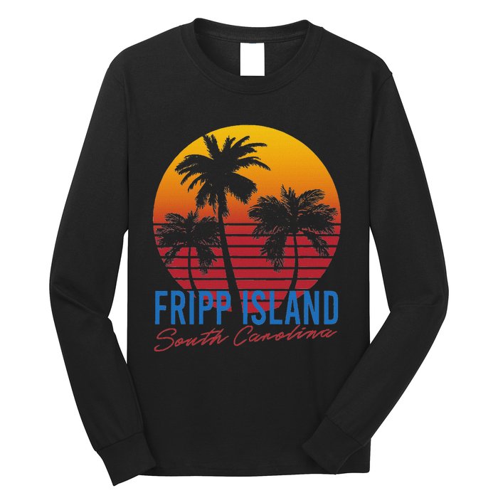 Vintage Fripp Island South Carolina Palm Rees Sunset Retro Long Sleeve Shirt