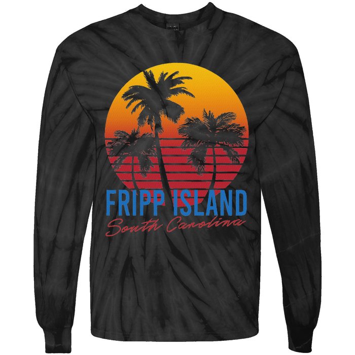 Vintage Fripp Island South Carolina Palm Rees Sunset Retro Tie-Dye Long Sleeve Shirt