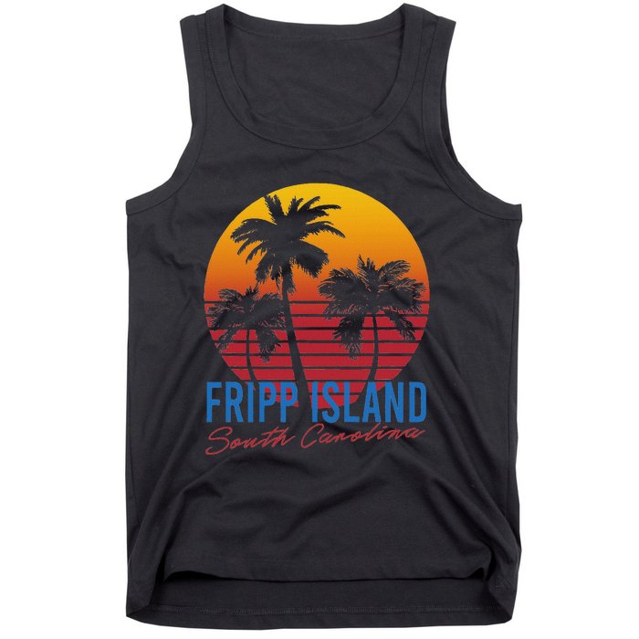 Vintage Fripp Island South Carolina Palm Rees Sunset Retro Tank Top