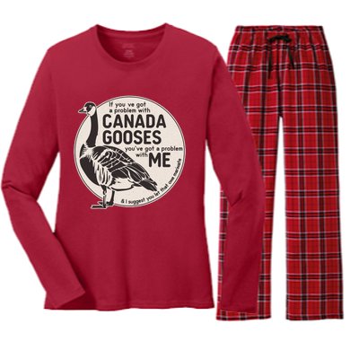 Vintage Funny If You Got A Problem With Canada Gooses Women's Long Sleeve Flannel Pajama Set 