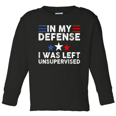 Vintage Funny In My Defense I Was Left Unsupervised Toddler Long Sleeve Shirt