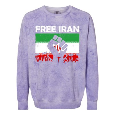 Vintage Free Iran Stand With Women Iranian Flag Raised Hand Colorblast Crewneck Sweatshirt