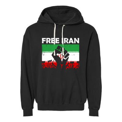 Vintage Free Iran Stand With Women Iranian Flag Raised Hand Garment-Dyed Fleece Hoodie