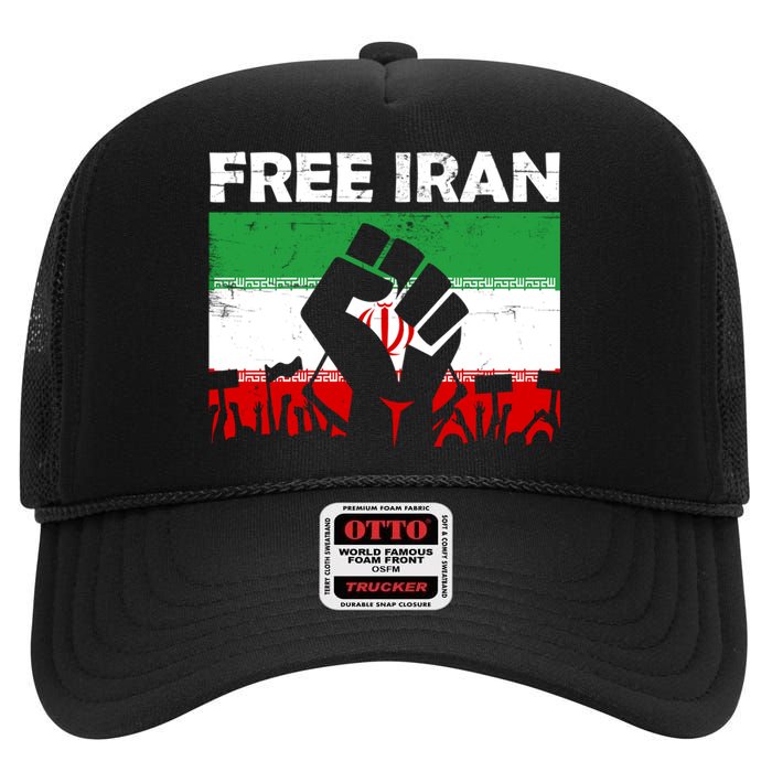 Vintage Free Iran Stand With Women Iranian Flag Raised Hand High Crown Mesh Back Trucker Hat