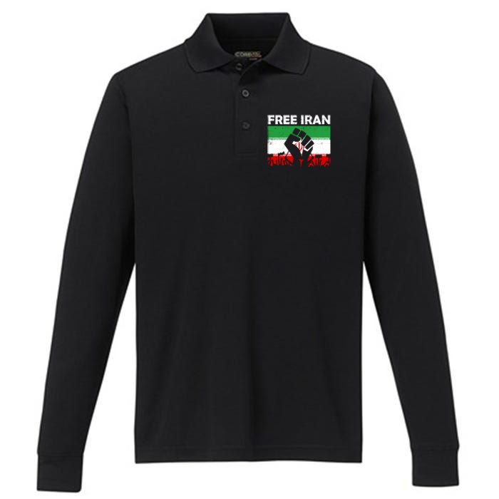 Vintage Free Iran Stand With Women Iranian Flag Raised Hand Performance Long Sleeve Polo