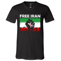 Vintage Free Iran Stand With Women Iranian Flag Raised Hand V-Neck T-Shirt