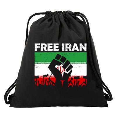 Vintage Free Iran Stand With Women Iranian Flag Raised Hand Drawstring Bag