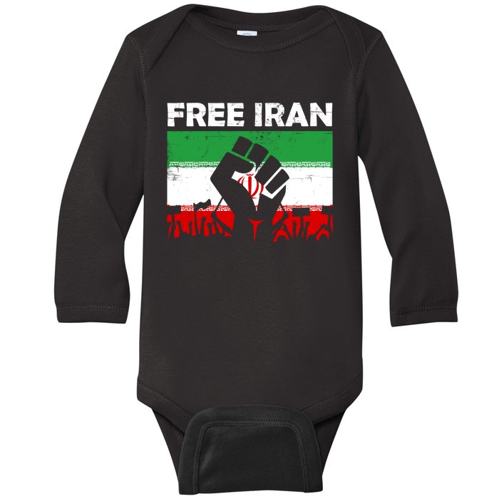 Vintage Free Iran Stand With Women Iranian Flag Raised Hand Baby Long Sleeve Bodysuit