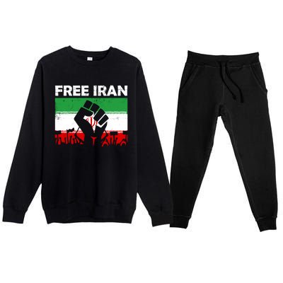 Vintage Free Iran Stand With Women Iranian Flag Raised Hand Premium Crewneck Sweatsuit Set