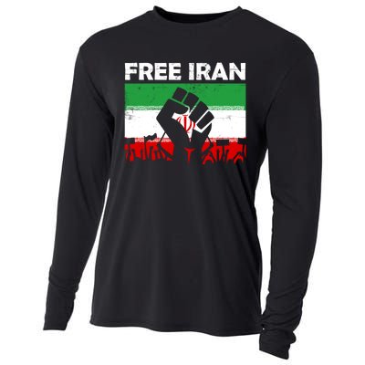 Vintage Free Iran Stand With Women Iranian Flag Raised Hand Cooling Performance Long Sleeve Crew